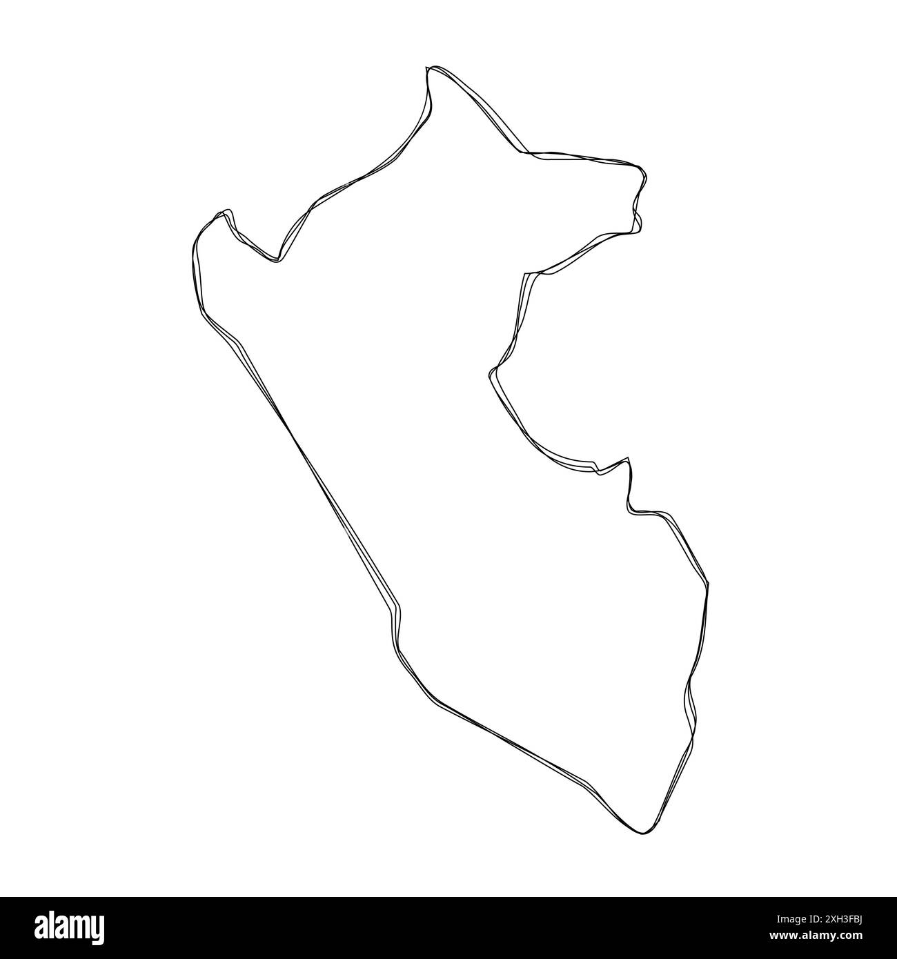 Carte simplifiée du pays Pérou. Mince contour d'esquisse triple crayon isolé sur fond blanc. Icône vectorielle simple Illustration de Vecteur