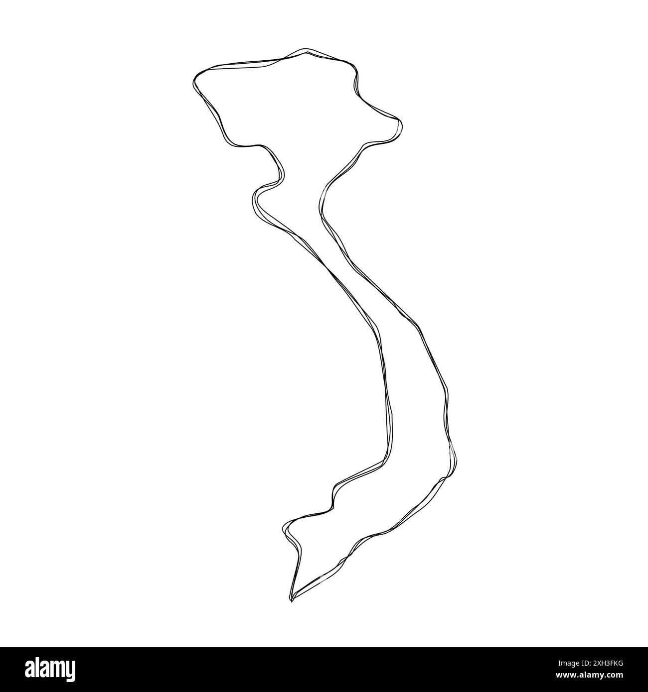 Carte simplifiée du pays Vietnam. Mince contour d'esquisse triple crayon isolé sur fond blanc. Icône vectorielle simple Illustration de Vecteur