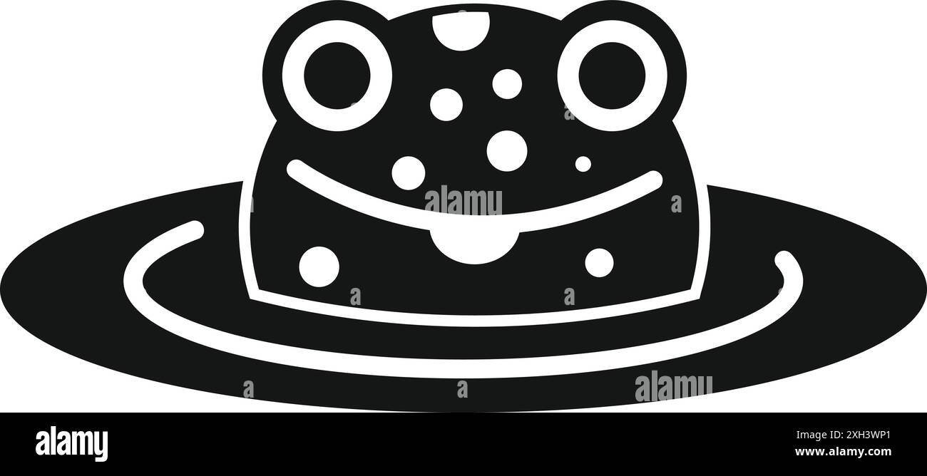 Icône noire et blanche d'une grenouille mignonne et heureuse se relaxant dans un étang Illustration de Vecteur