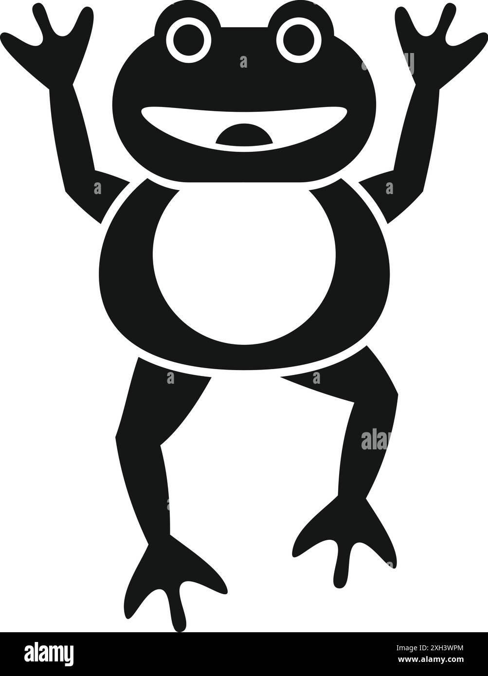 Illustration en noir et blanc d'une grenouille de dessin animé heureuse debout et ondulant Illustration de Vecteur
