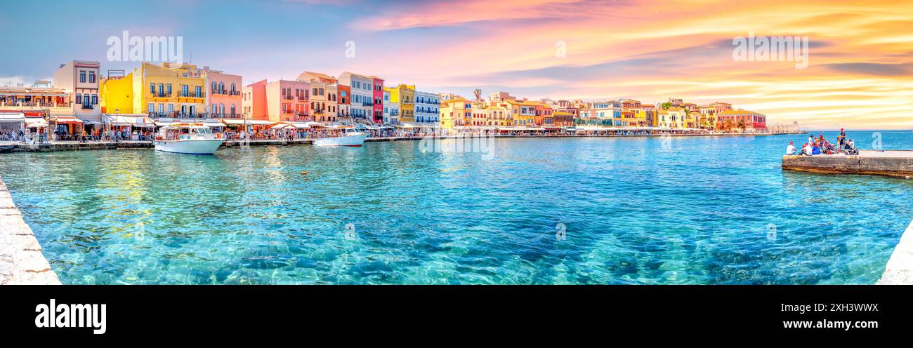 Vieille ville de Chania, île de Crète, Grèce Banque D'Images