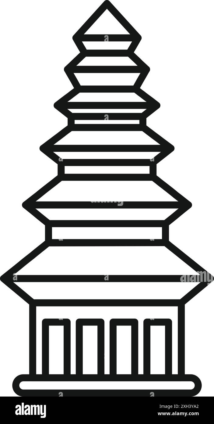 Illustration d'art au trait d'un bâtiment de temple asiatique traditionnel avec un toit à plusieurs niveaux Illustration de Vecteur