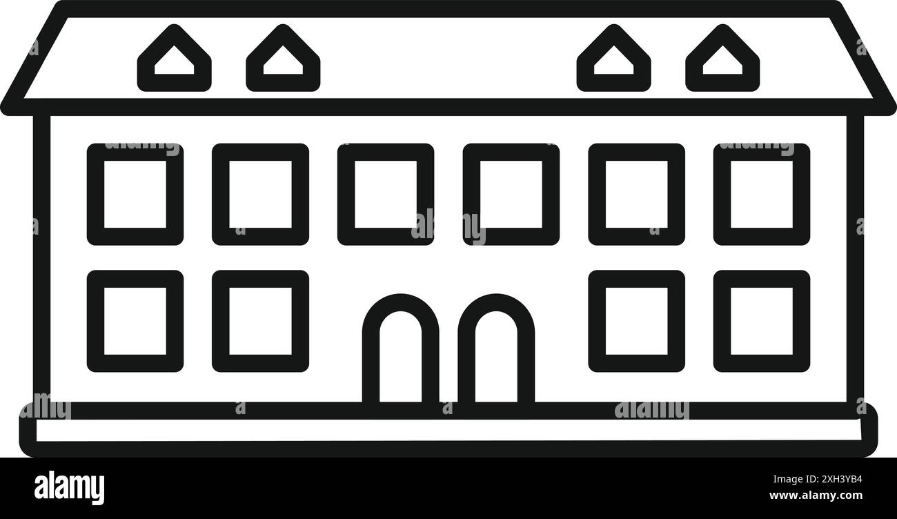 Icône de dessin au trait représentant un hôtel de ville ou un autre bâtiment municipal avec plusieurs fenêtres Illustration de Vecteur