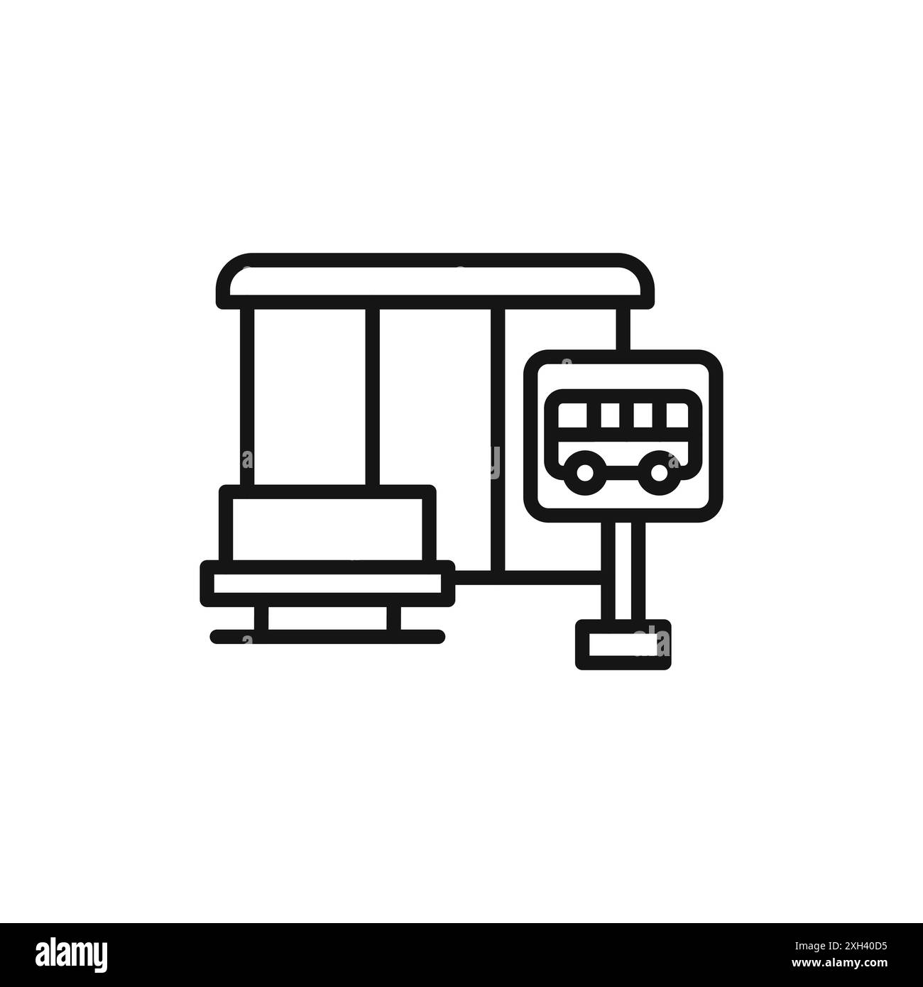 Contour de vecteur de signe de logo d'icône de stand d'arrêt de bus en couleur noire et blanche Illustration de Vecteur