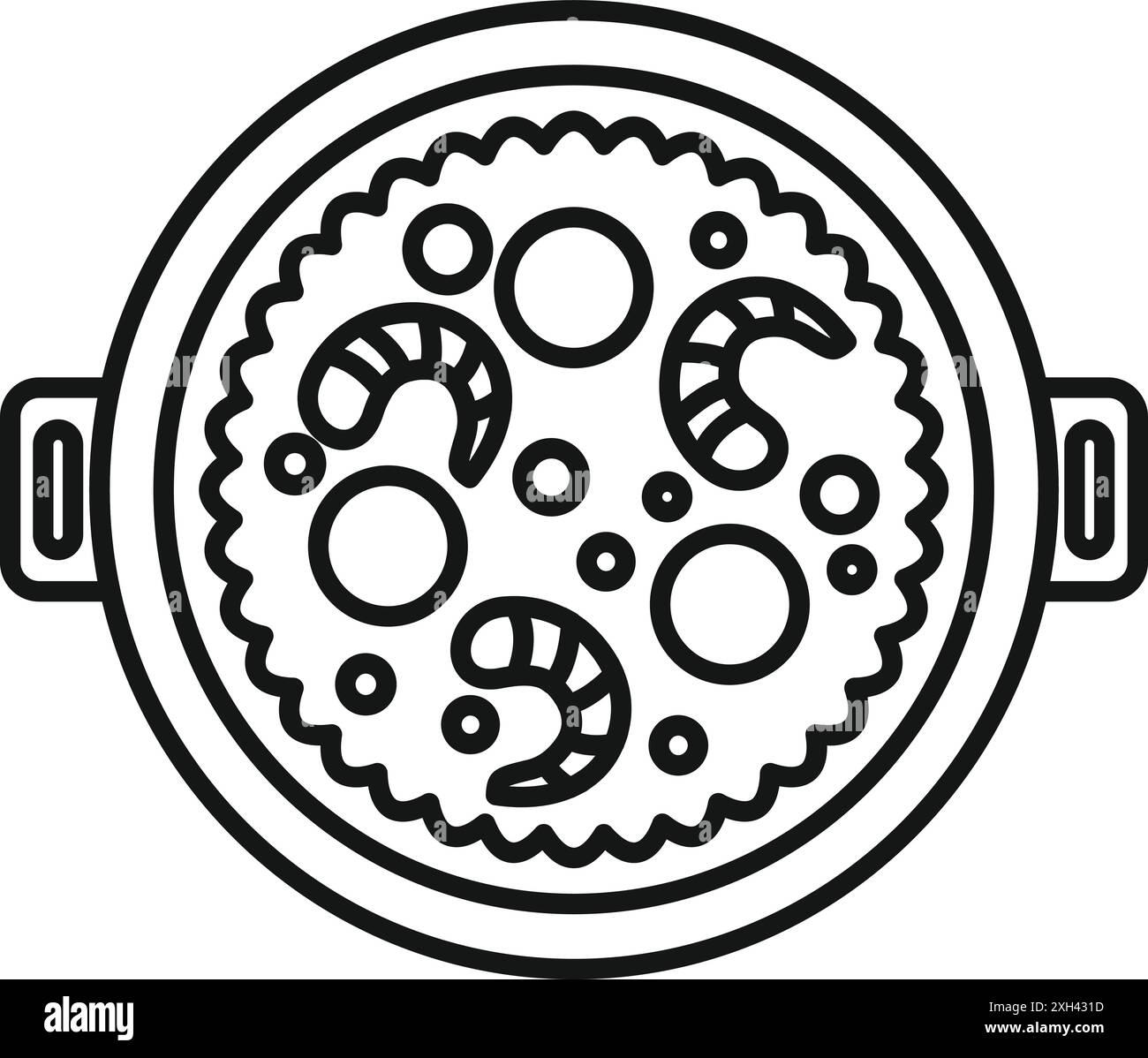 Icône d'art au trait d'une cuisson de poêle à paella, parfait pour représenter la cuisine espagnole et la cuisine méditerranéenne Illustration de Vecteur