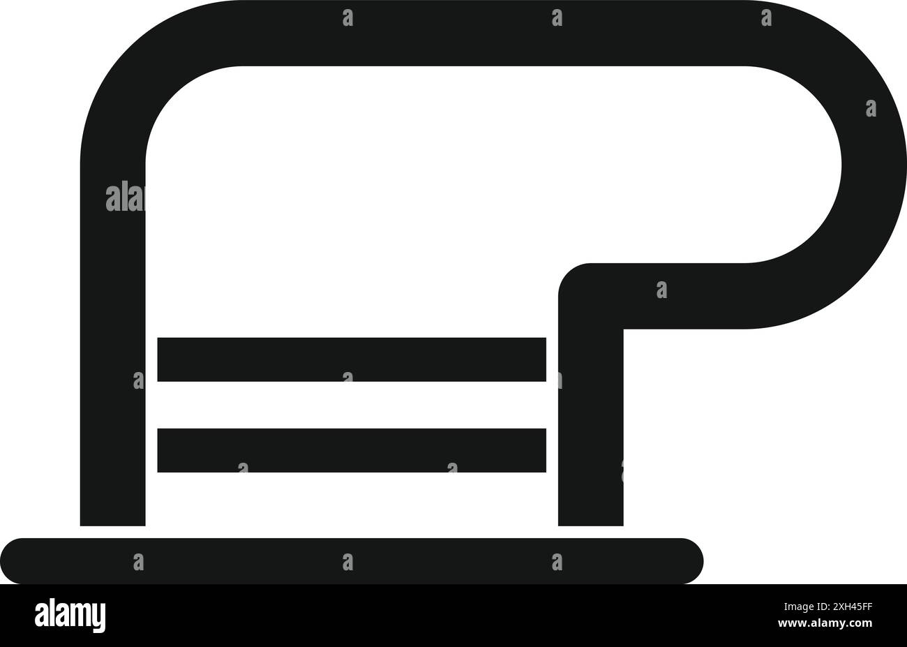 Icône simple en noir et blanc d'un panneau d'arrêt des transports publics avec un banc Illustration de Vecteur