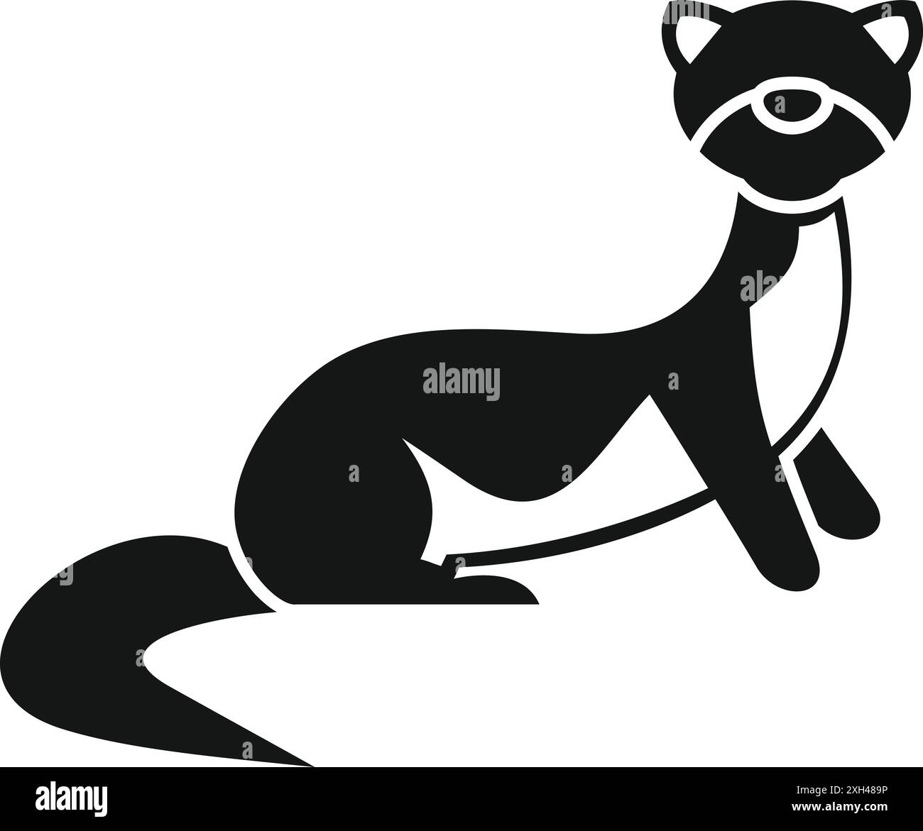 Icône simple en noir et blanc d'un furet assis et regardant autour Illustration de Vecteur