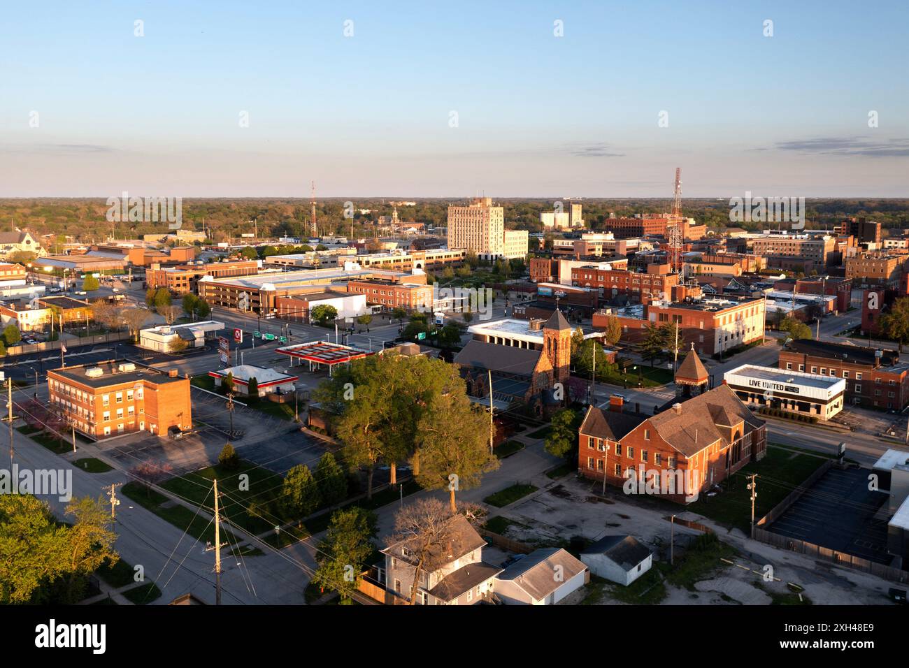 Vue aérienne du centre-ville de Decatur, Illinois Banque D'Images
