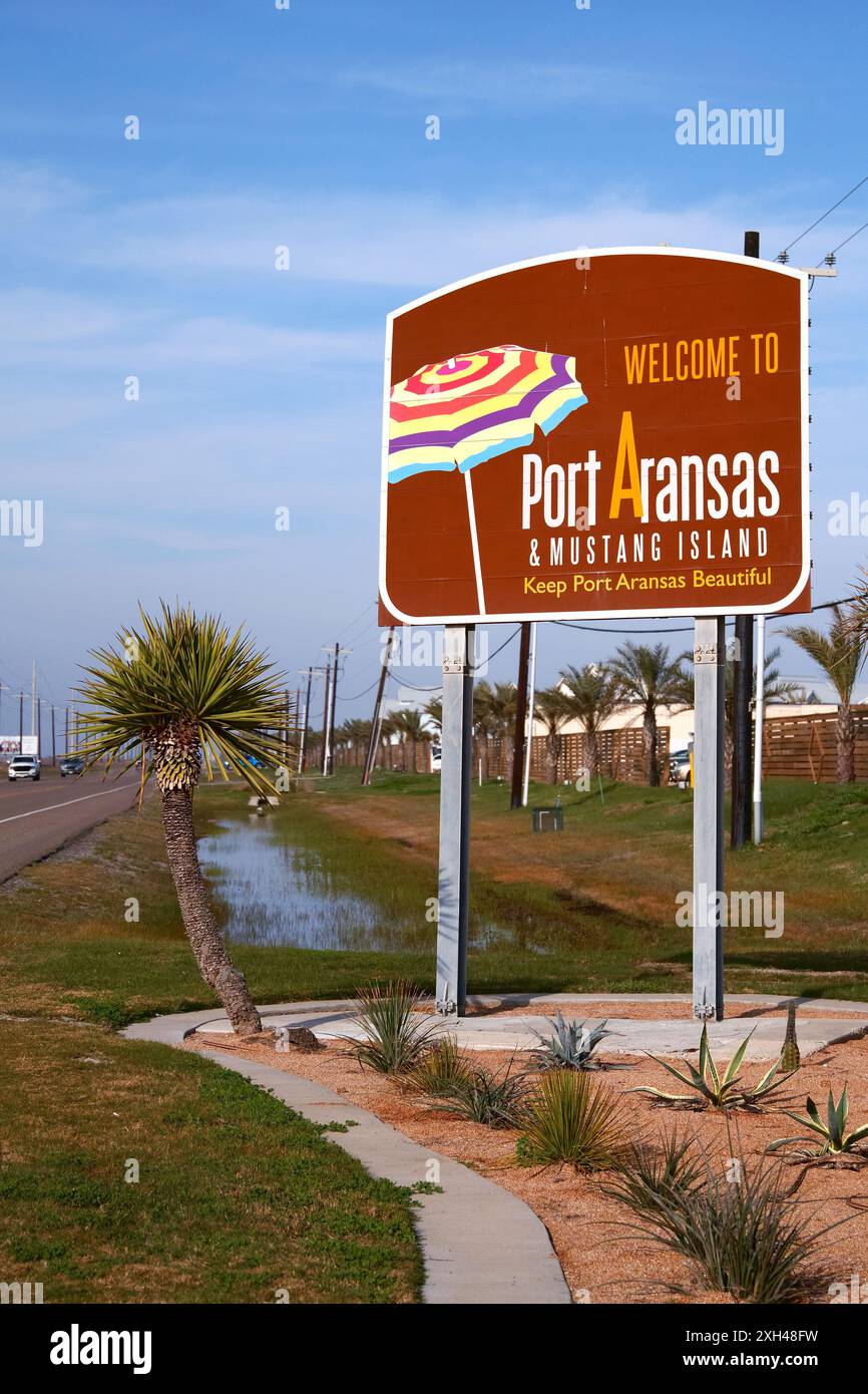Bienvenue à City Limits signe de la ville Guld Coast de Port Aransas, Texas Banque D'Images