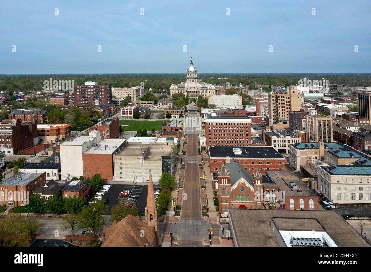 Vue aérienne du bâtiment du Capitole de l'État de l'Illinois à Springfield Banque D'Images