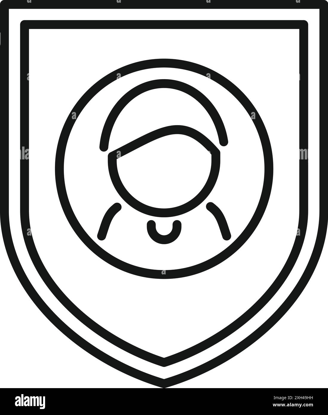 Icône de dessin au trait d'une femme musulmane à l'intérieur d'un bouclier, représentant la sécurité et la protection Illustration de Vecteur