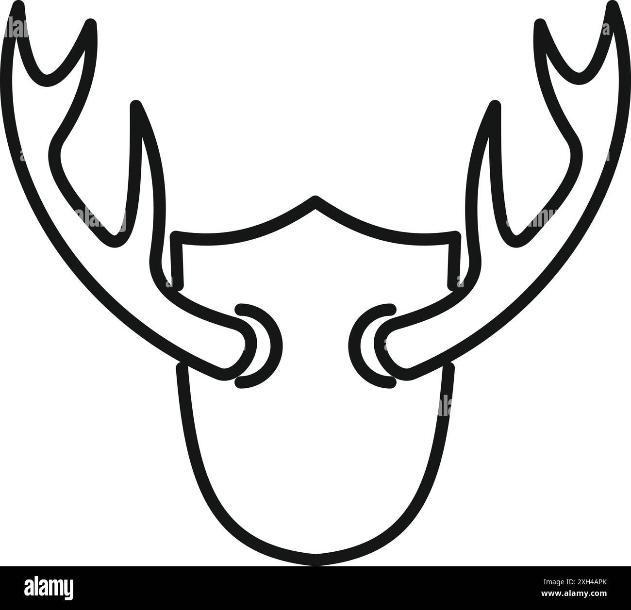 Bouclier de trophée de chasse avec bois de cerf formant un logo minimaliste d'art au trait Illustration de Vecteur