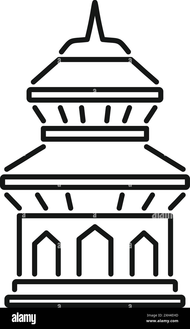 Dessin au trait simple représentant un temple traditionnel népalais, avec son toit en gradins et ses éléments décoratifs Illustration de Vecteur Dessin au trait simple représentant un temple traditionnel népalais, avec son toit en gradins et ses éléments décoratifs Illustration de Vecteur