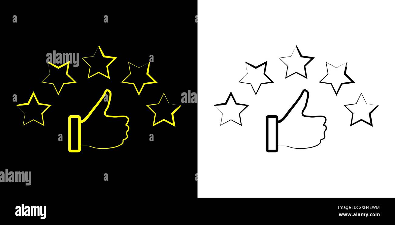 Note d'avis client avec 5 étoiles et commentaires de pouce vers le haut. Écusson de notation cinq étoiles, icône d'évaluation. Illustration de Vecteur Note d'avis client avec 5 étoiles et commentaires de pouce vers le haut. Écusson de notation cinq étoiles, icône d'évaluation. Illustration de Vecteur