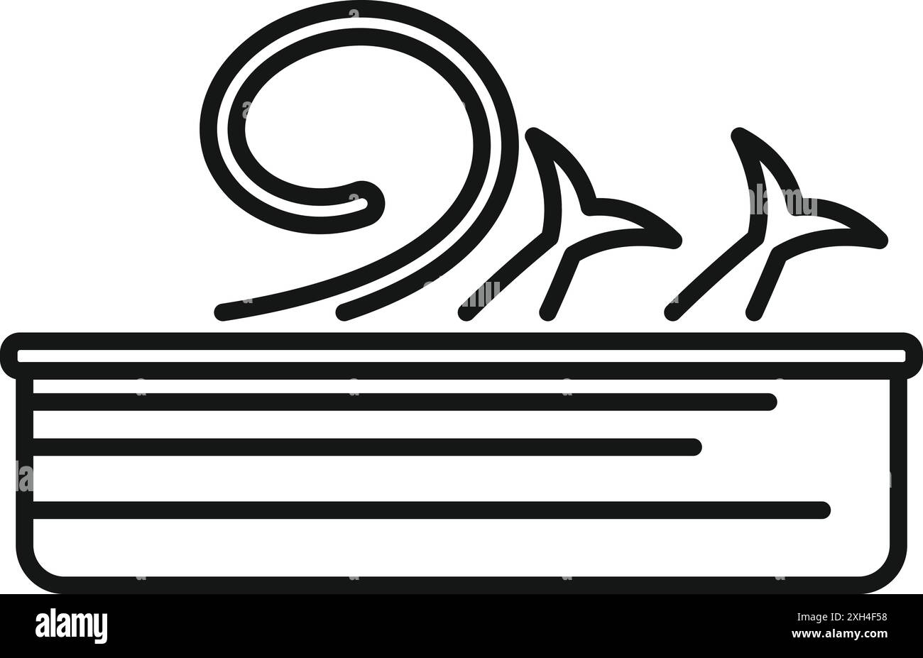 Dessin au trait d'une boîte de conserve ouverte de sardines avec de l'huile s'écoulant sur le bord Illustration de Vecteur