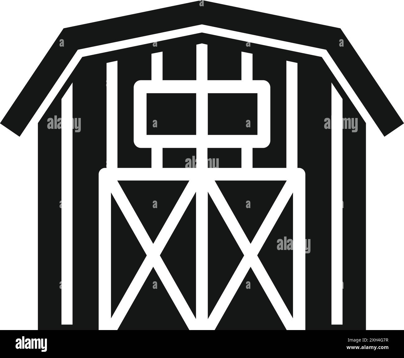 Icône noire et blanche d'une grande grange en bois debout sur une ferme Illustration de Vecteur
