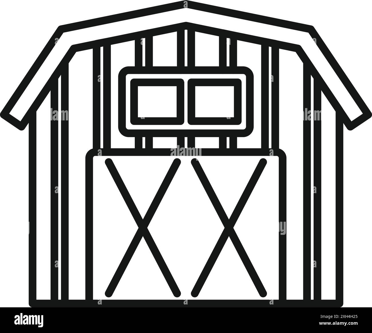Icône simple d'une petite grange en bois pour stocker des balles de foin, avec un toit à pignon et une grande porte Illustration de Vecteur