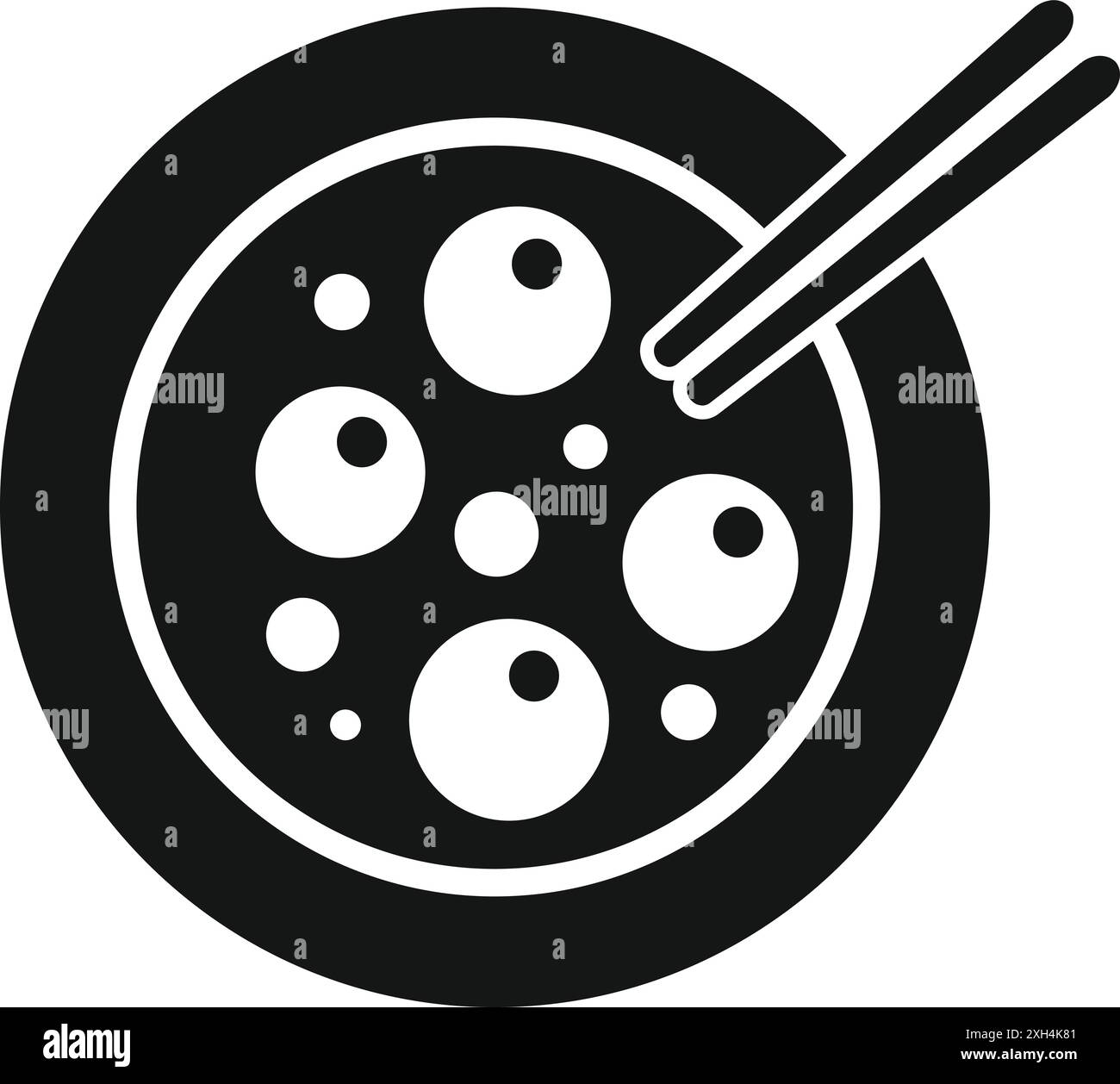 Simple icône noire et blanche d'un bol de soupe avec des baguettes reposant sur le dessus Illustration de Vecteur