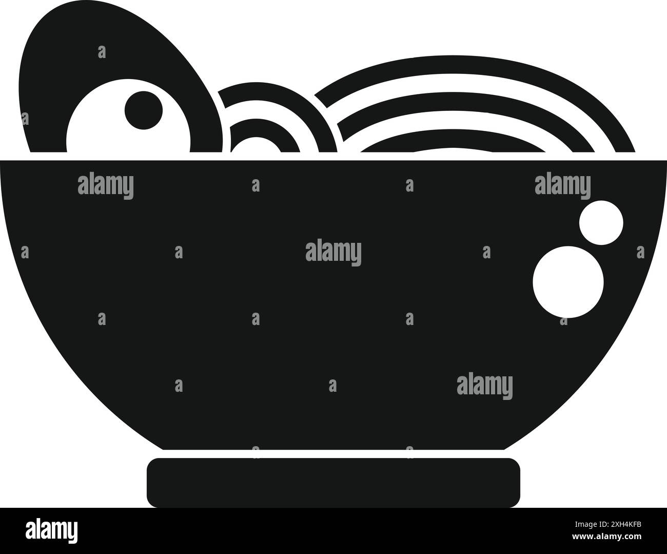 Simple icône noire et blanche d'un bol de nouilles ramen avec oeuf et bouillon Illustration de Vecteur