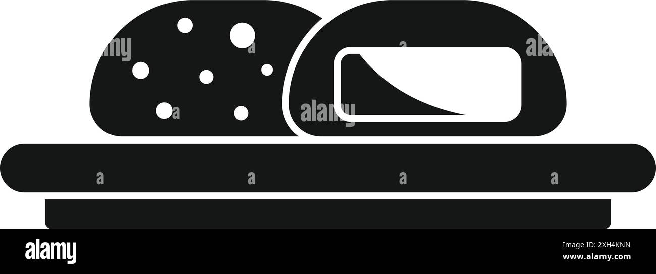Icône de glyphe noir représentant un pain et un petit pain assis sur un plateau de service de restaurant Illustration de Vecteur