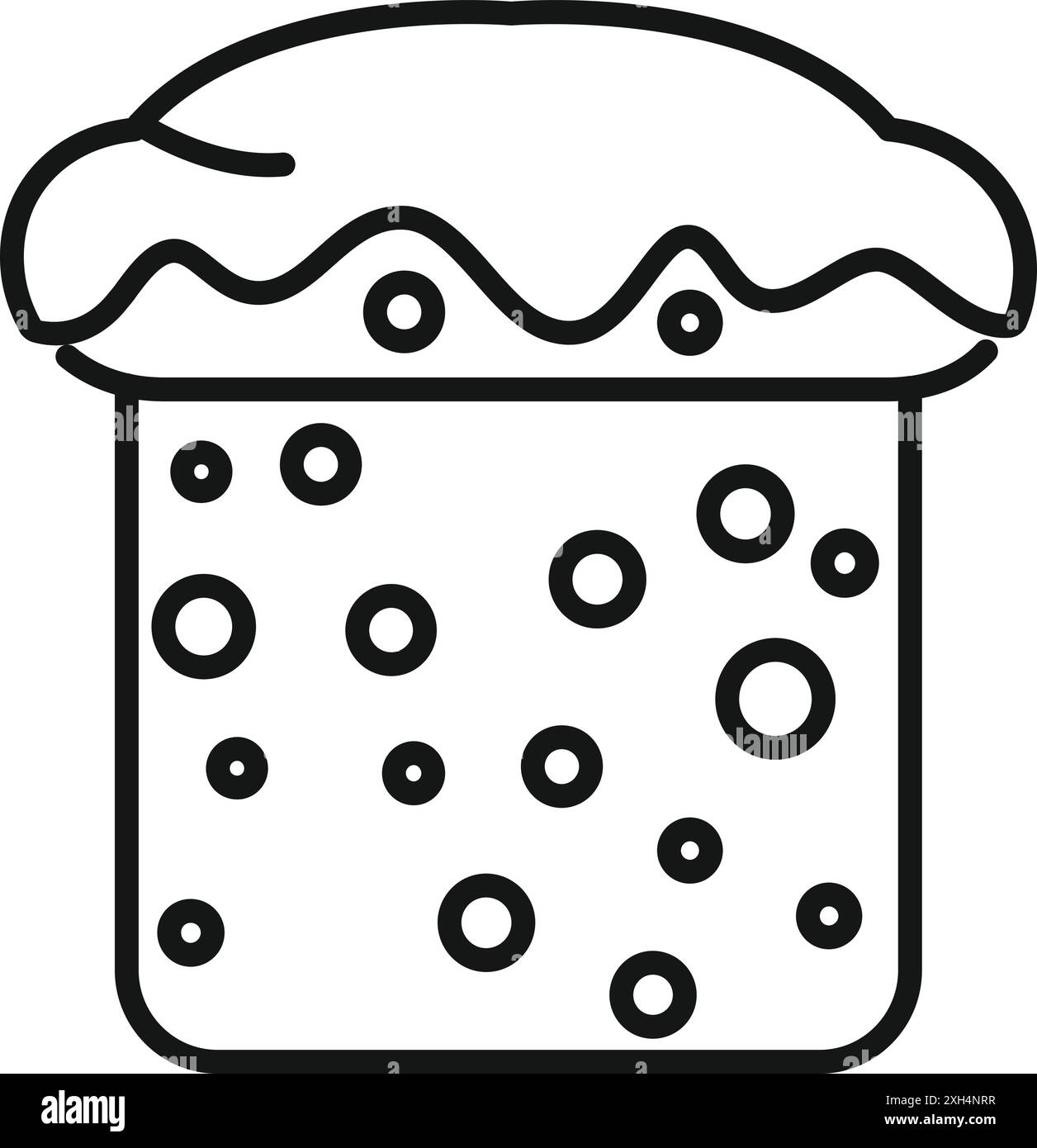 Dessin au trait simple d'une miche ronde de pain avec glaçage et saupoudres, représentant un gâteau de pâques traditionnel Illustration de Vecteur