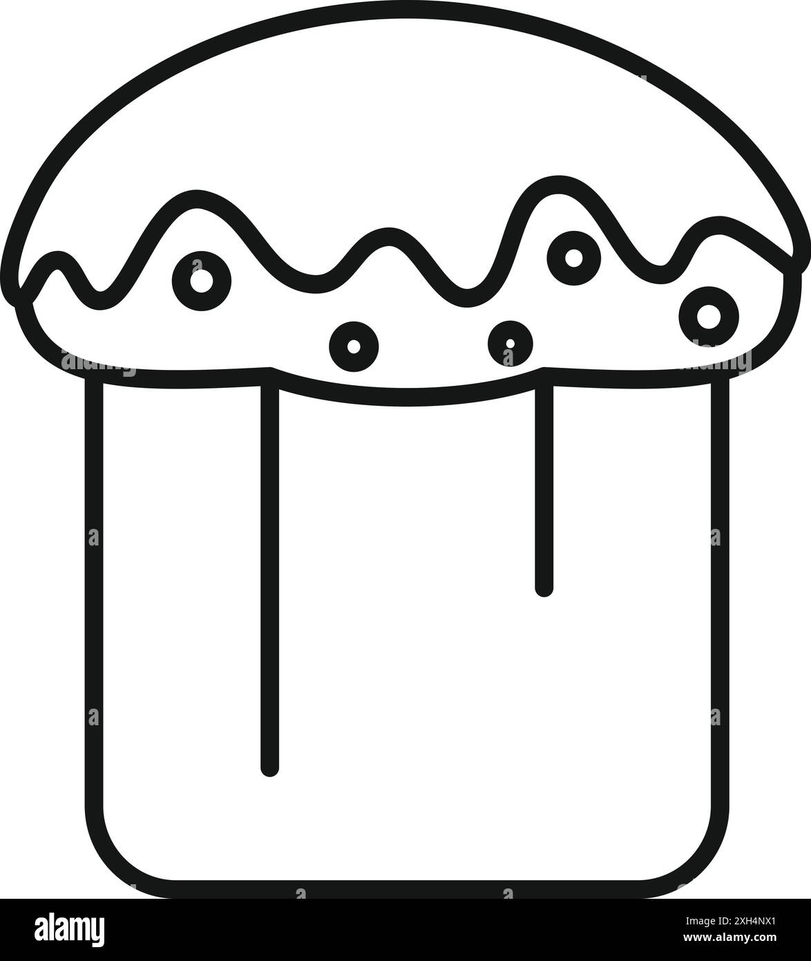 Illustration d'art de ligne noir et blanc d'un gâteau de pâques traditionnel avec glaçage goutte à goutte et saupoudres décoratives Illustration de Vecteur