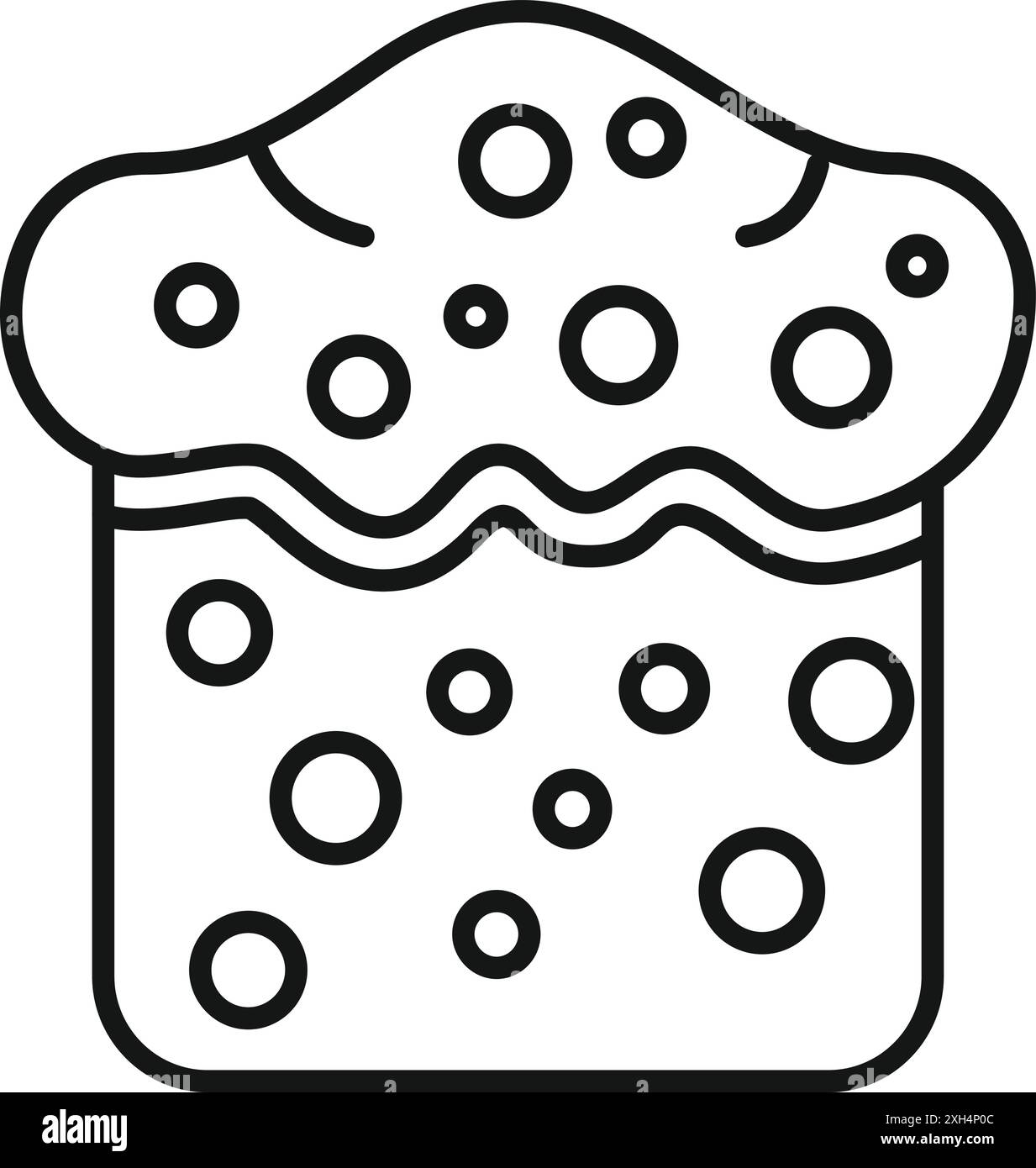 Dessin au trait d'un gâteau de pâques glacé décoré de saupoudres, symbolisant la tradition religieuse et la célébration Illustration de Vecteur