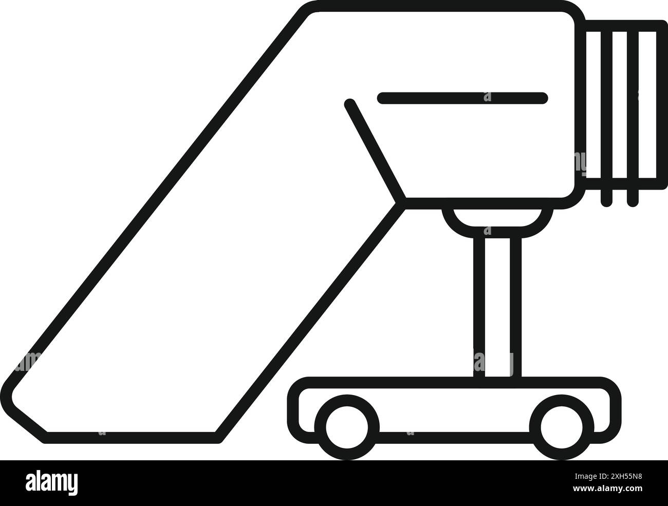 Icône de ligne simple d'une passerelle d'embarquement de passagers d'aéroport reliant un avion au bâtiment terminal, facilitant l'embarquement et le débarquement des passagers Illustration de Vecteur