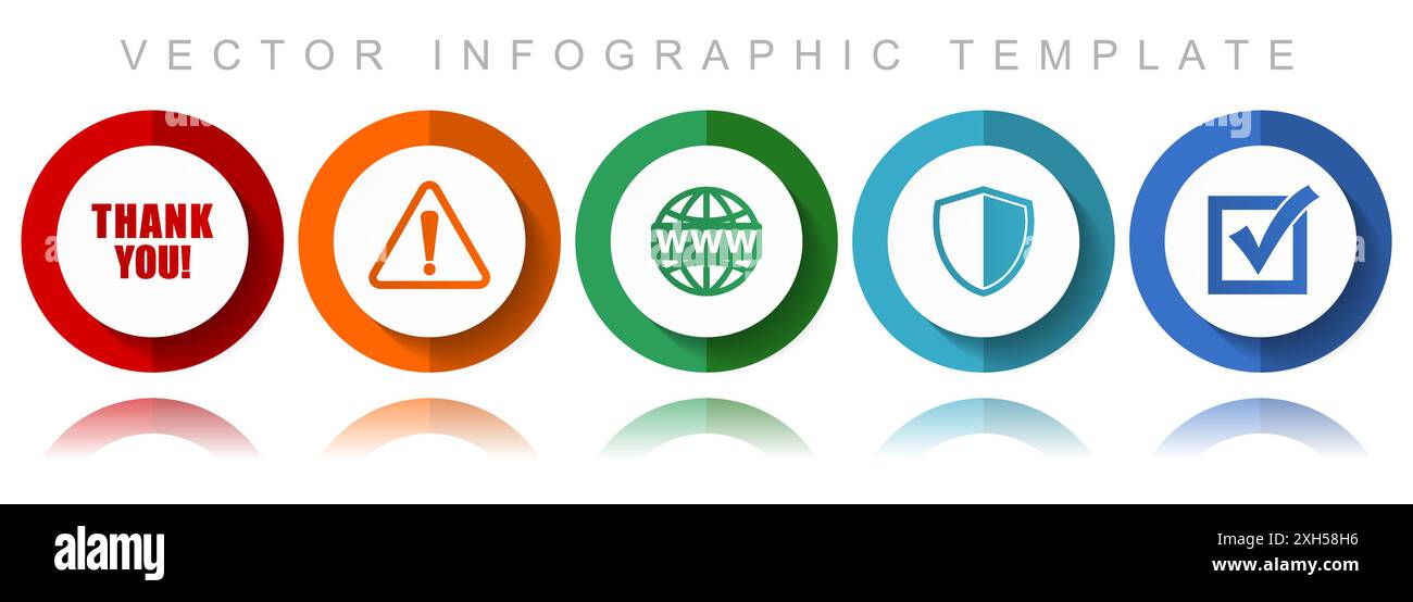 Collection d'icônes vectorielles d'Internet, icônes diverses telles que merci, avertissement, WWW, bouclier et vote, modèle d'infographie de conception plate dans eps 10 Illustration de Vecteur