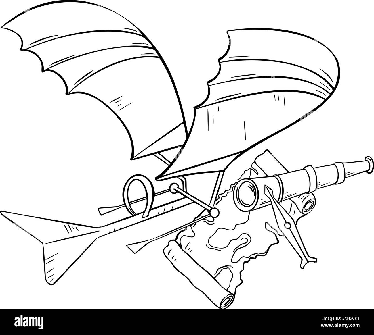 Illustration vectorielle de contour noir et blanc de l'avion isolée. Avion de première invention à l'encre contour dessiné à la main. Elément de transport aérien pour la conception Illustration de Vecteur