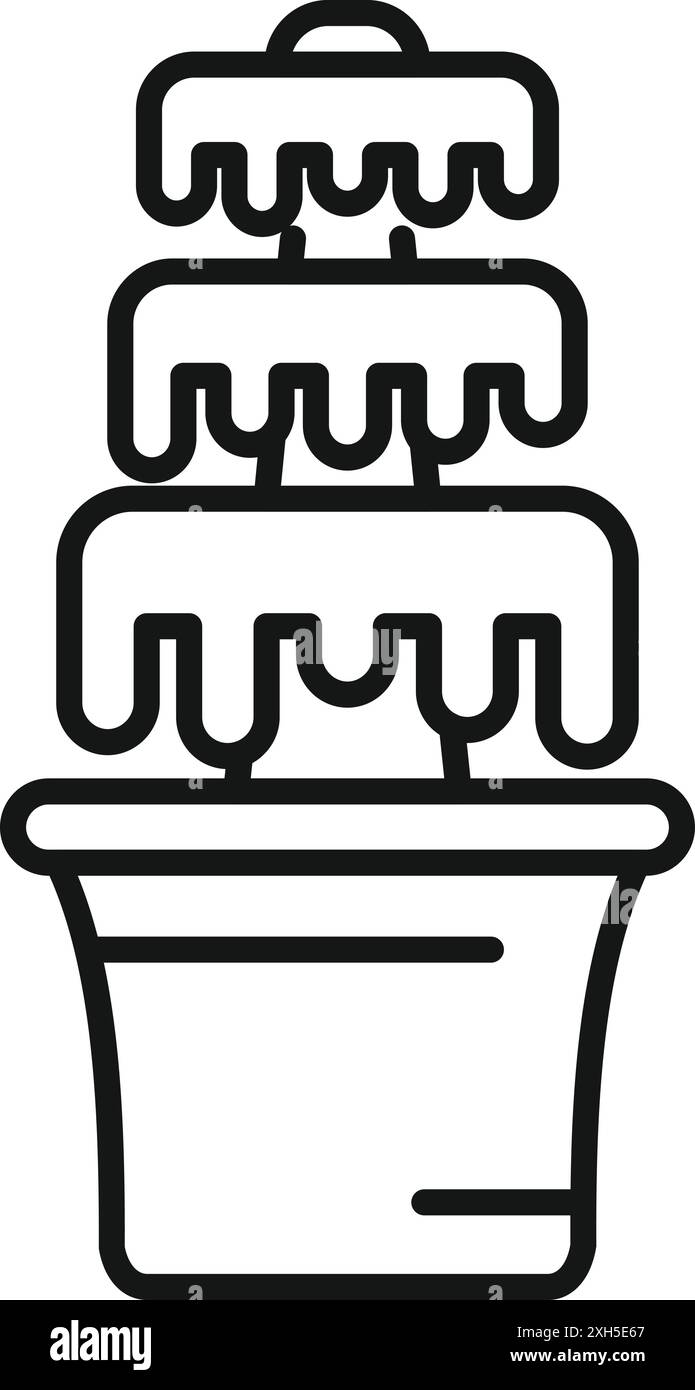 Icône d'art de ligne d'une fontaine à trois niveaux cascades d'eau dans un pot Illustration de Vecteur