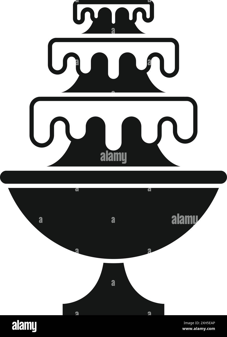 Silhouette noire d'une fontaine à trois niveaux qui jaillit de l'eau, évoquant un sentiment de rafraîchissement et de tranquillité Illustration de Vecteur