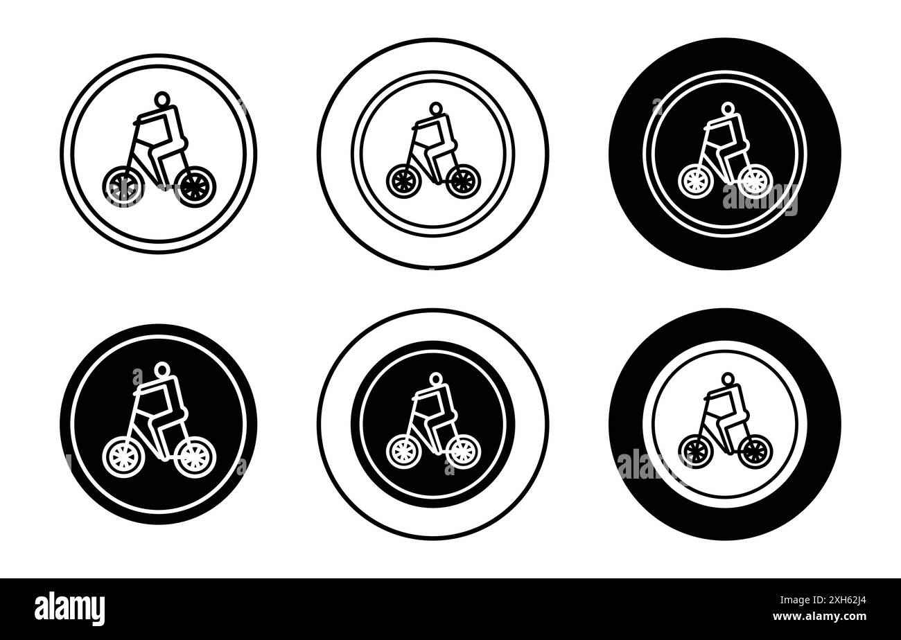 Icône de panneau de signalisation de bicyclette symbole vectoriel ou collection de panneaux dans un contour noir et blanc Illustration de Vecteur
