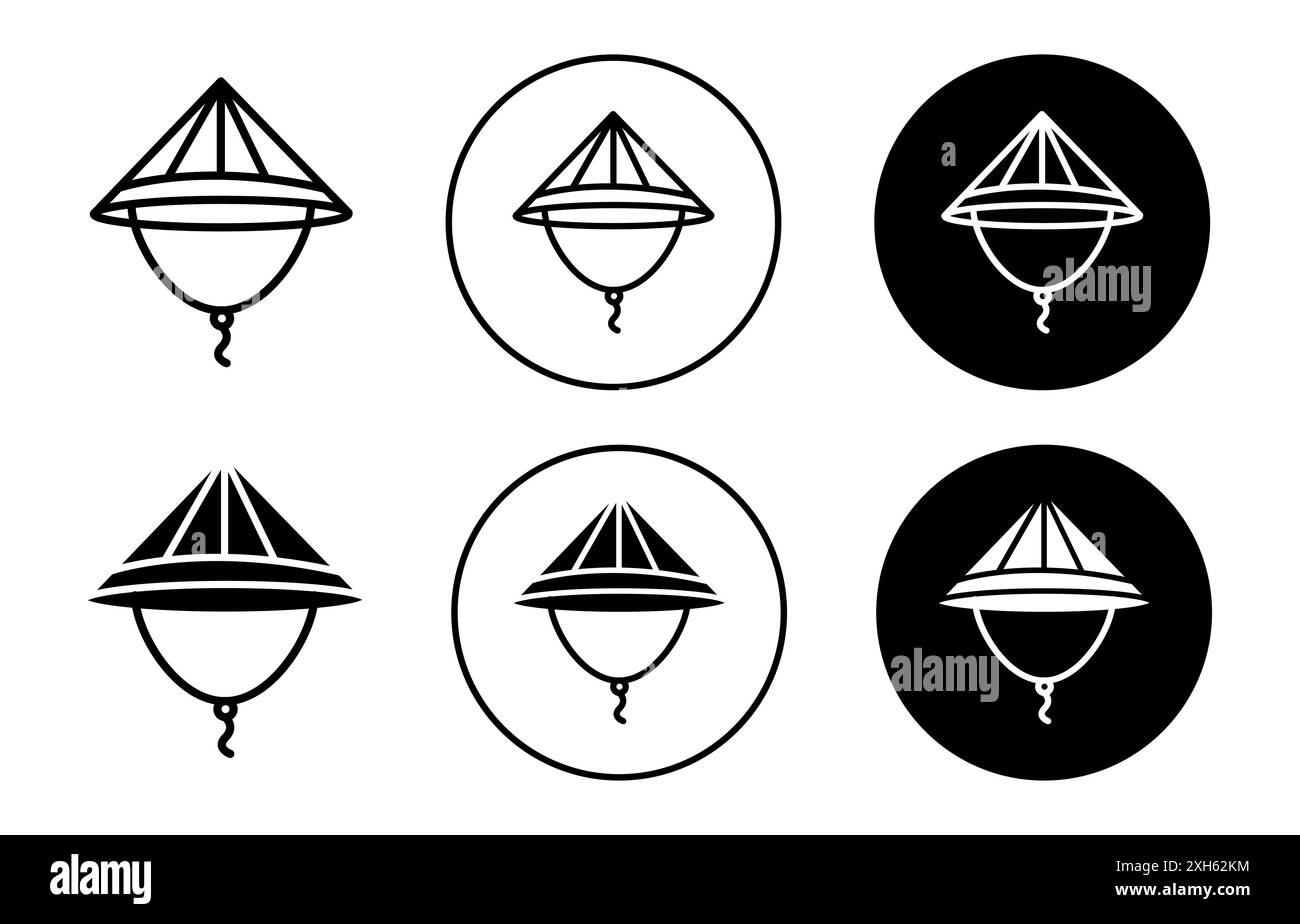 Icône de chapeau en bambou symbole vectoriel ou collection d'ensemble de signes dans un contour noir et blanc Illustration de Vecteur
