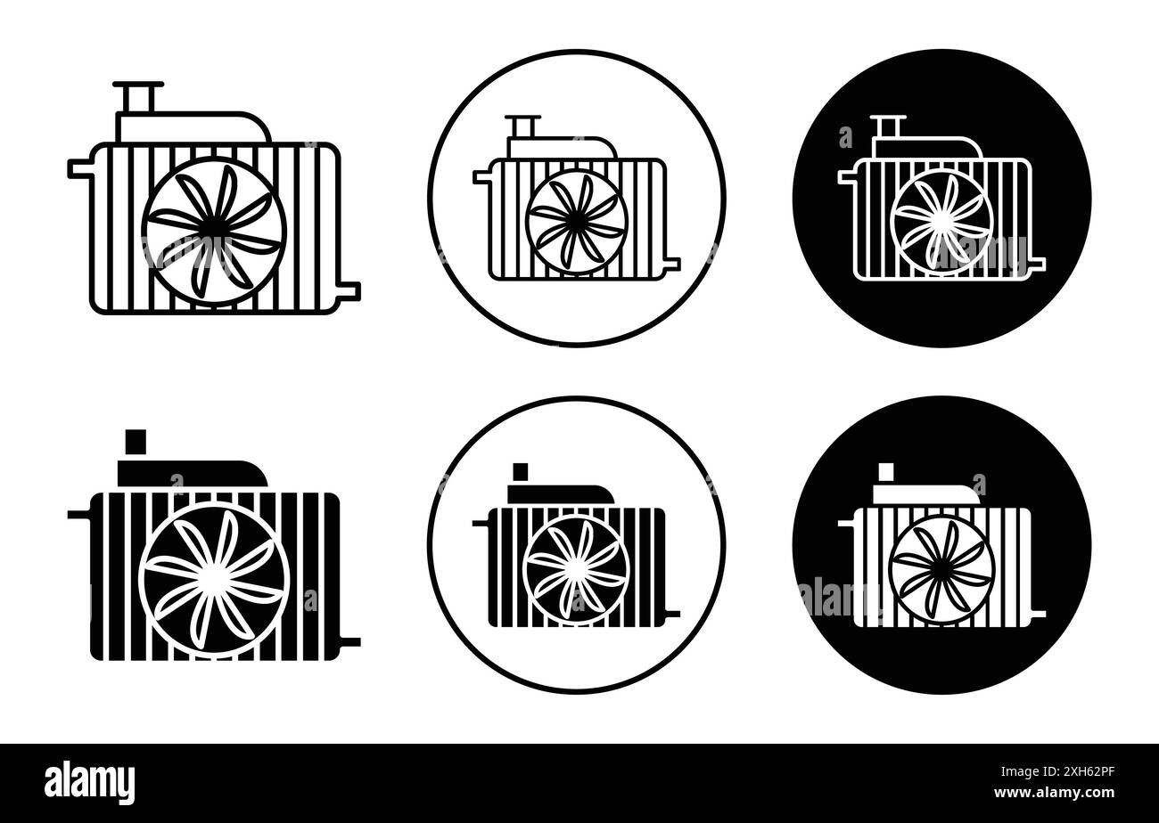 Icône de radiateur de voiture symbole vectoriel ou ensemble de signe collection dans un contour noir et blanc Illustration de Vecteur