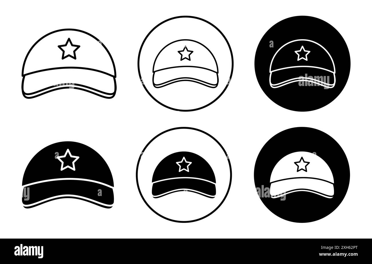 Icône de casquette symbole vectoriel ou collection d'ensemble de signes dans un contour noir et blanc Illustration de Vecteur