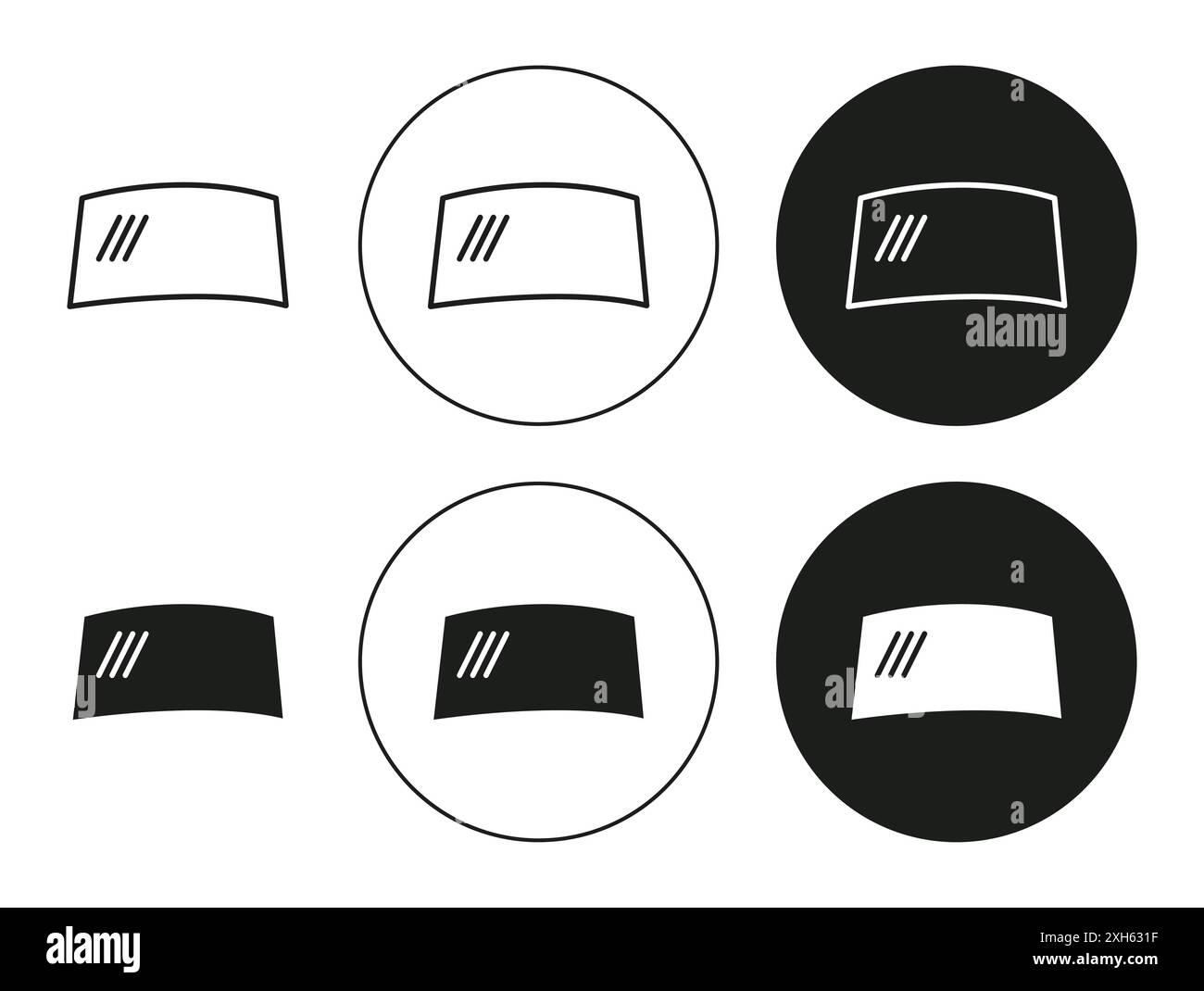 Icône de pare-brise de voiture symbole vectoriel ou collection de jeu de signes dans un contour noir et blanc Illustration de Vecteur