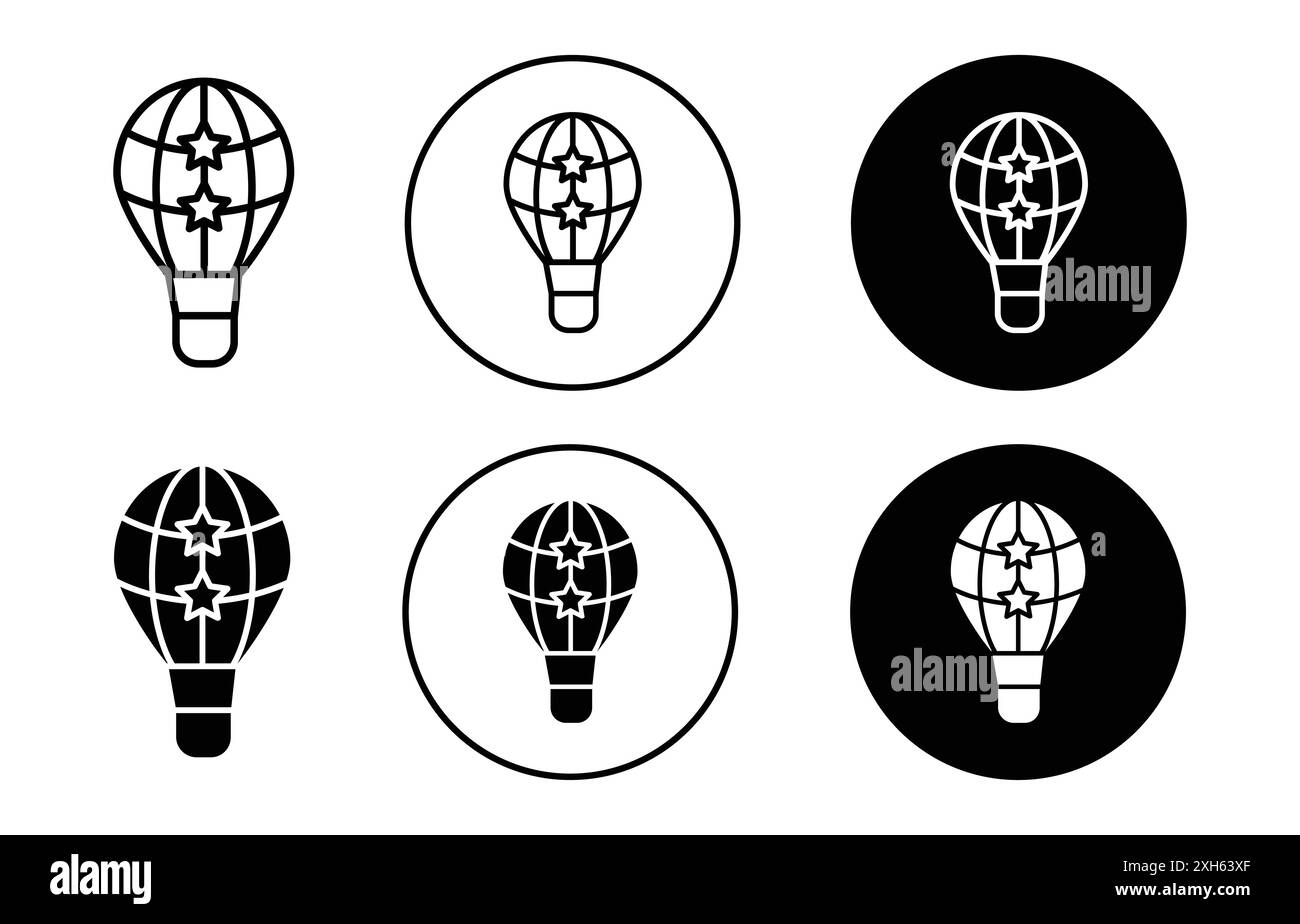Icône de montgolfière symbole vectoriel ou collection d'ensemble de signes dans un contour noir et blanc Illustration de Vecteur