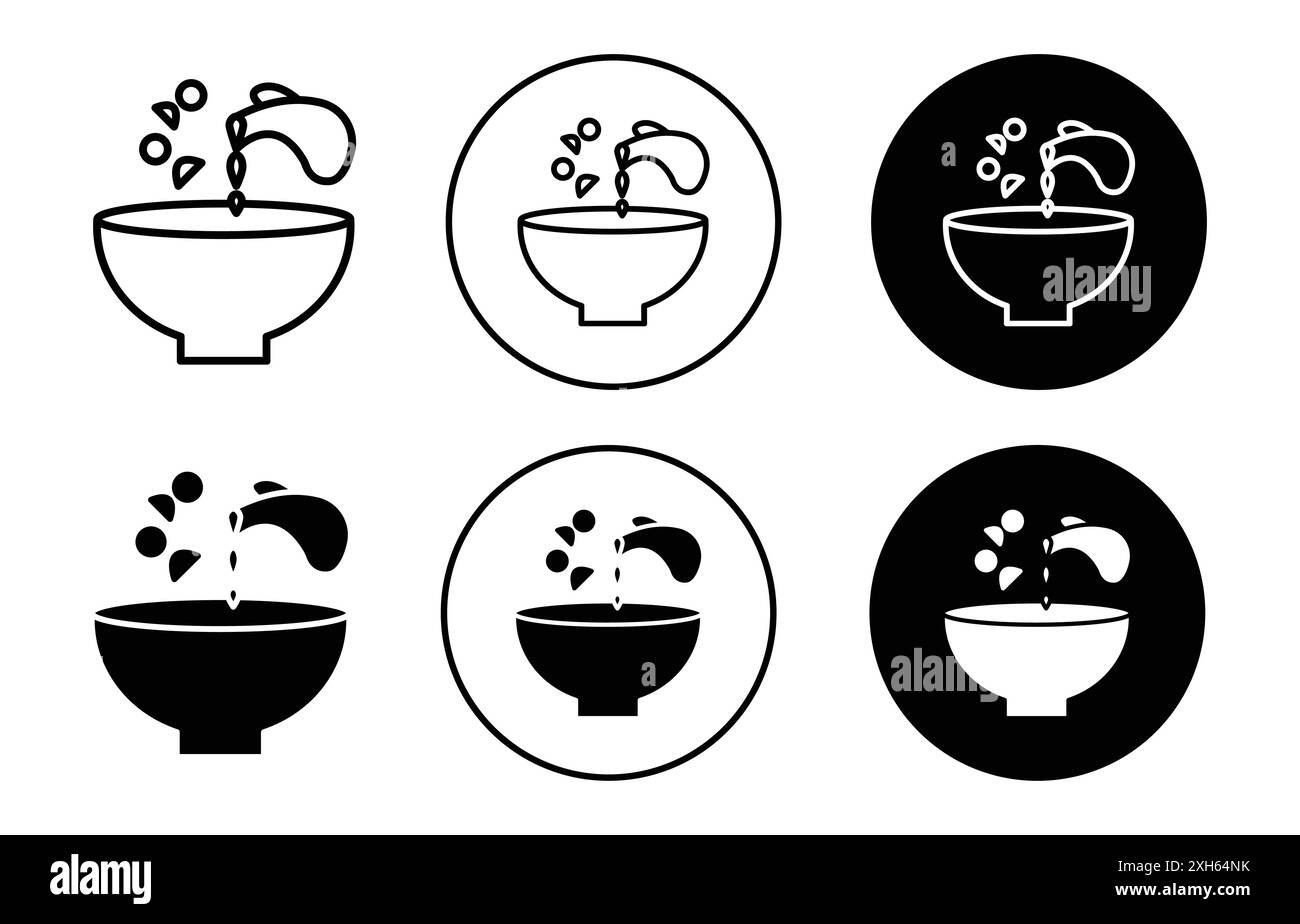Huile de cuisson et icône de bol symbole vectoriel ou collection d'ensemble de signes dans un contour noir et blanc Illustration de Vecteur