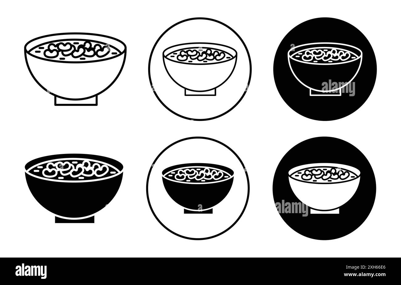 Icône de soupe de haricots rouges symbole vectoriel ou collection d'ensemble de signes dans un contour noir et blanc Illustration de Vecteur