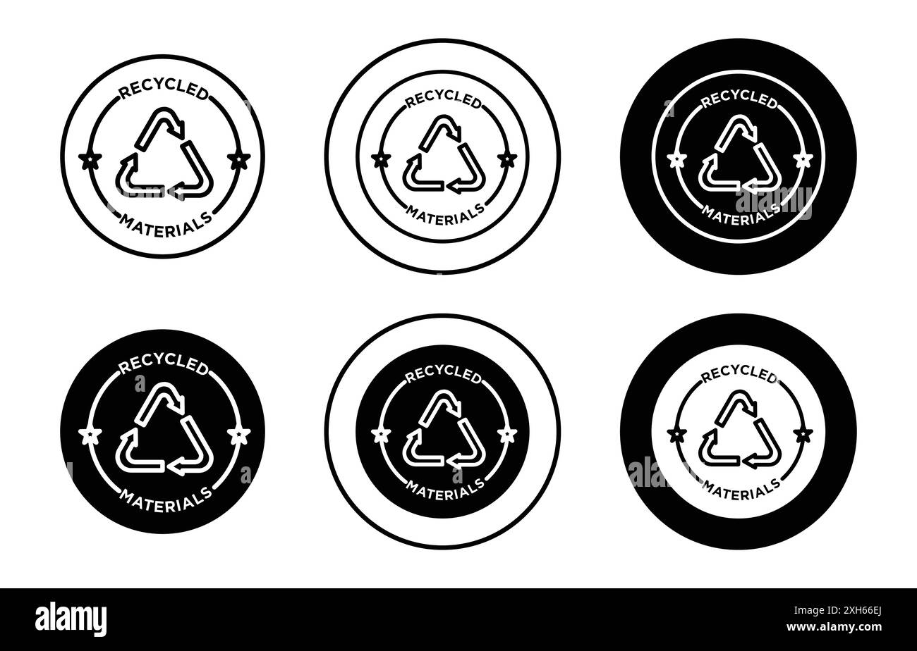 Recyclez les matériaux ion Vector symbole ou ensemble d'affiches avec contour noir et blanc Illustration de Vecteur
