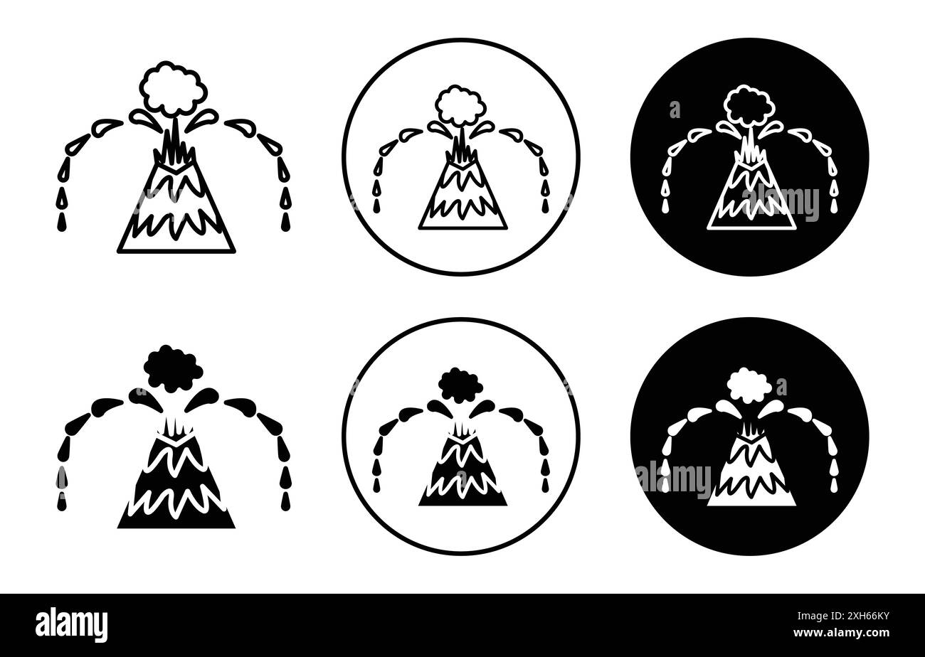 Icône d'erruption volcanique symbole vectoriel ou collection d'ensemble de signes dans un contour noir et blanc Illustration de Vecteur