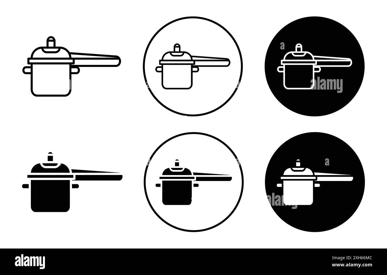 Icône de l'autocuiseur symbole vectoriel ou collection de l'ensemble de signes dans un contour noir et blanc Illustration de Vecteur