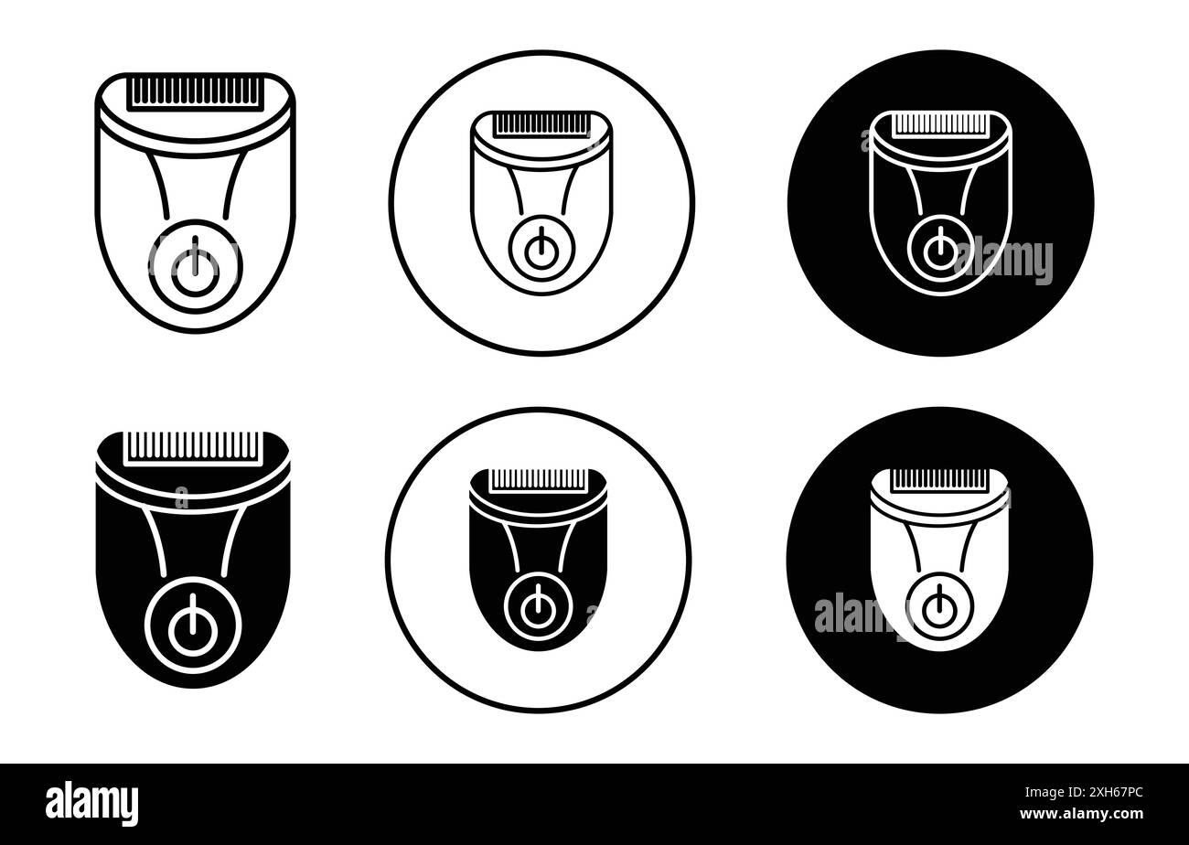 Icône d'épilateur électrique femme symbole vectoriel ou collection d'ensemble de signes dans un contour noir et blanc Illustration de Vecteur