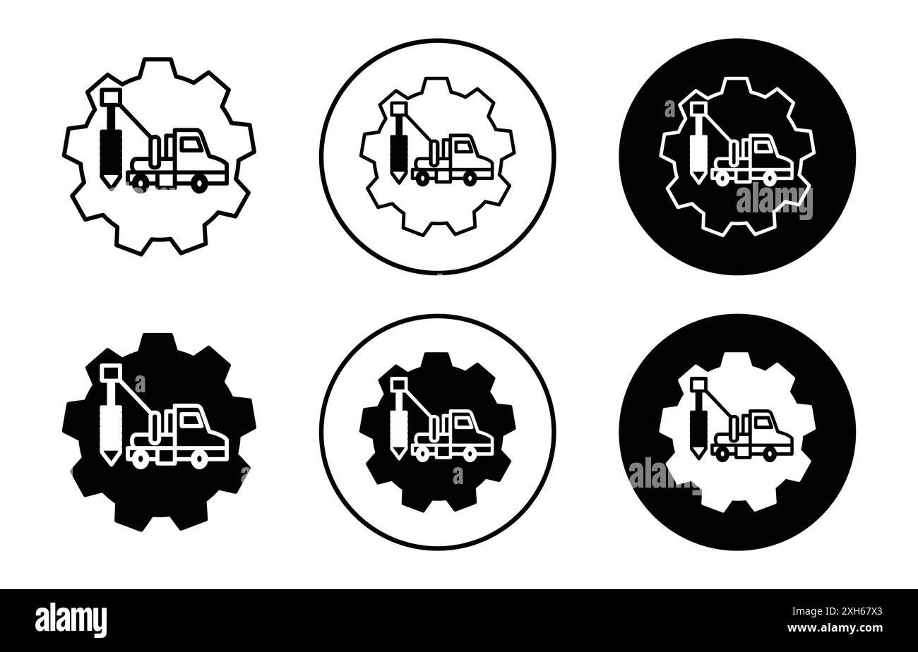 Icône de forage de puits symbole vectoriel ou ensemble de signes collection dans un contour noir et blanc Illustration de Vecteur