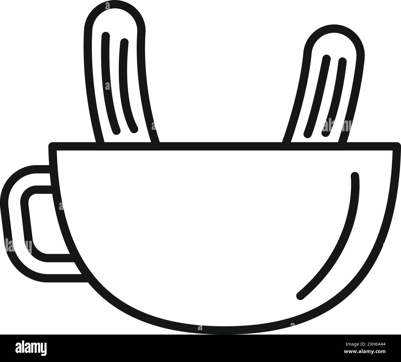 Icône d'art au trait de deux churros trempés dans une tasse de chocolat chaud espagnol épais Illustration de Vecteur