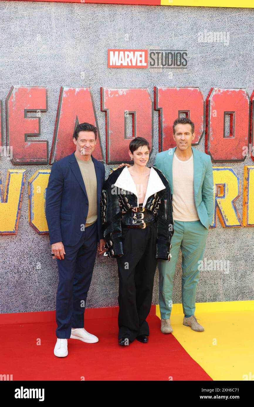 Hugh Jackman, Emma Corrin et Ryan Reynolds, Deadpool & Wolverine - UK Sneak Peek Event, Hammersmith Eventim Apollo, Londres, Royaume-Uni, 11 juillet 2024, photo Banque D'Images