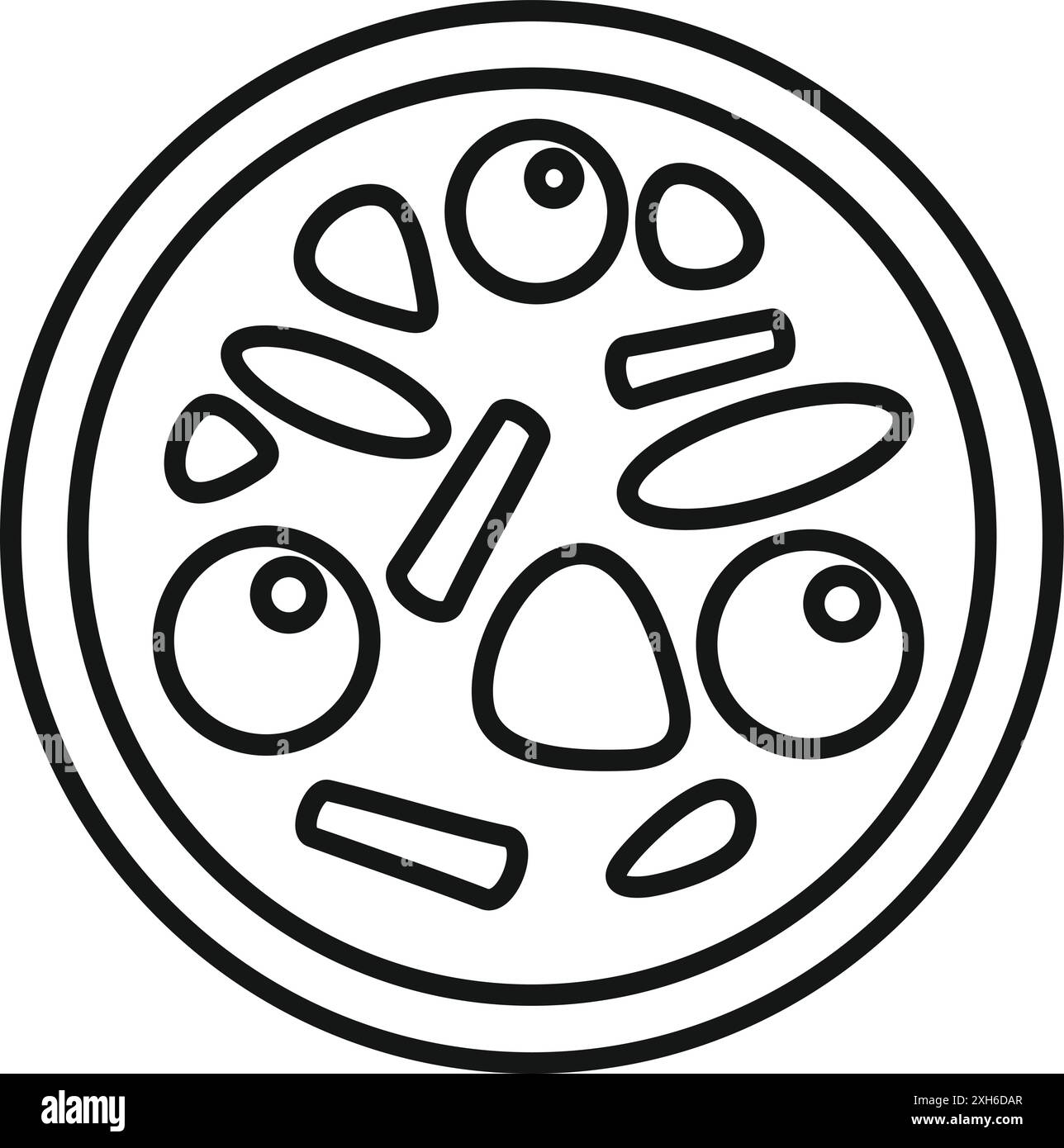 Icône de dessin au trait d'une boîte de Pétri contenant une colonie de micro-organismes se développant sur une plaque de gélose Illustration de Vecteur