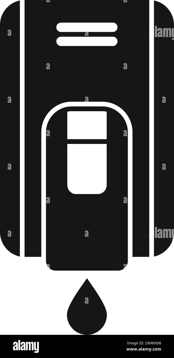 Silhouette noire d'un distributeur de savon automatique laissant tomber du savon liquide, idéal pour mettre l'accent sur l'hygiène dans les espaces publics Illustration de Vecteur