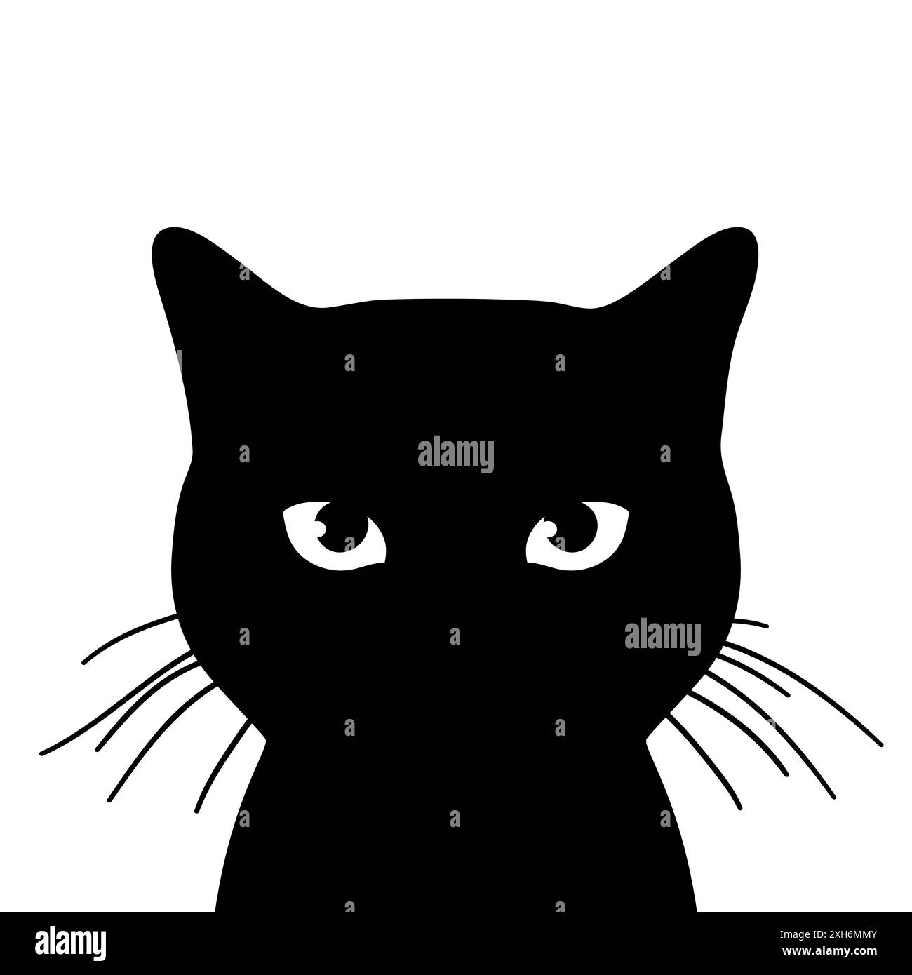 Silhouette de chat avec des yeux et des moustaches. Chat regardant la caméra. Illustration vectorielle dessinée à la main Illustration de Vecteur